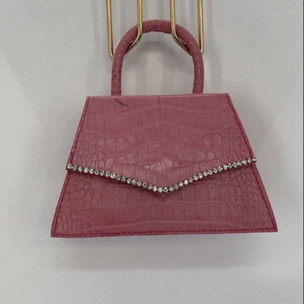 Zarqua Pink Croc-Textured Minibag with Rhinestone Flap